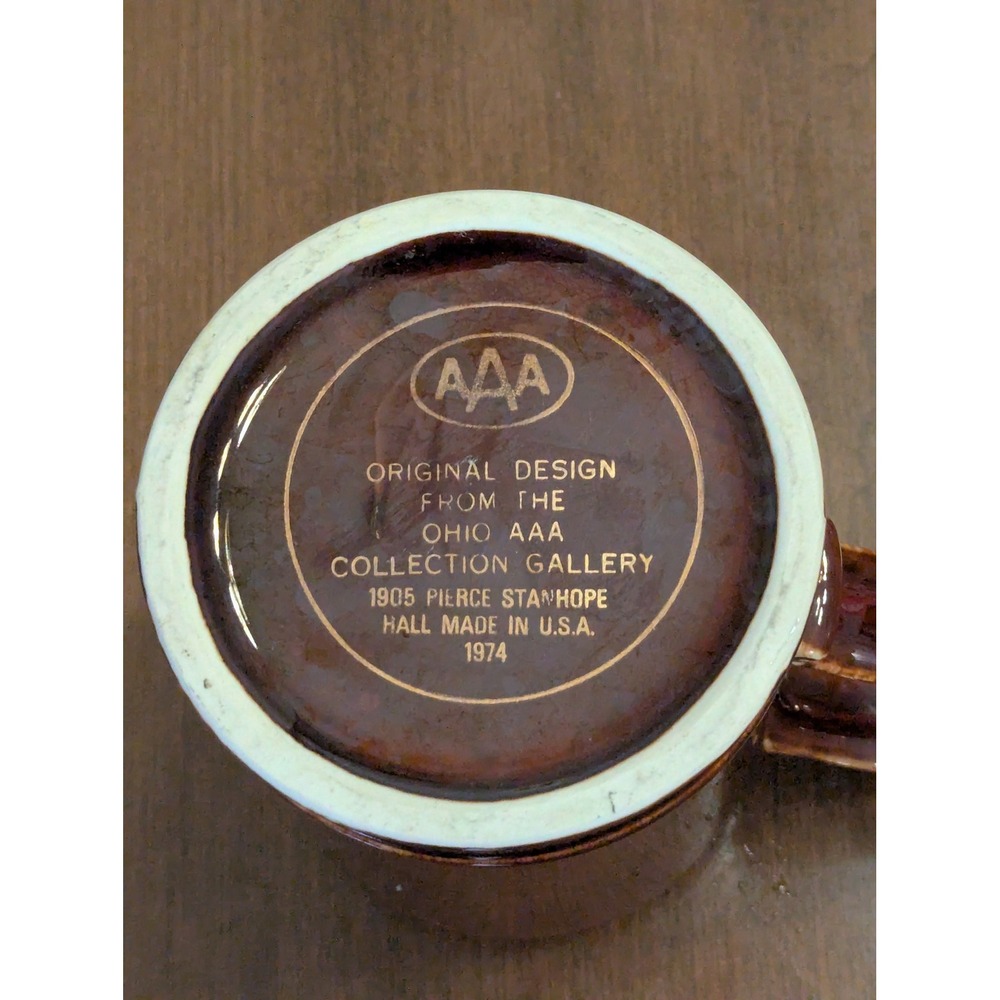 Vintage 1974 Hall Pottery Ohio AAA Mug 1905 Pierce Stanhope Antique Car USA Made - Picture 3 of 5
